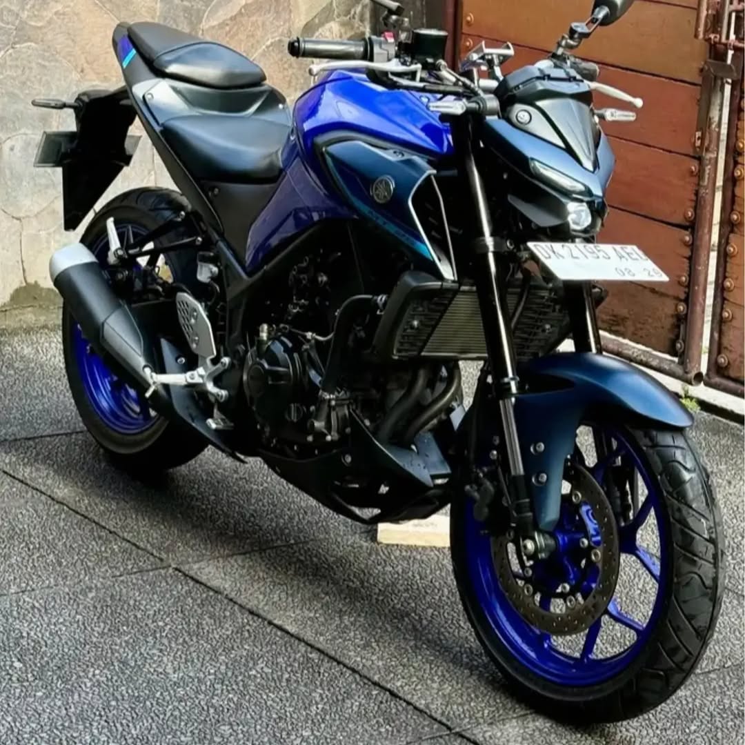 Blue Yamaha MT-03 sport bike